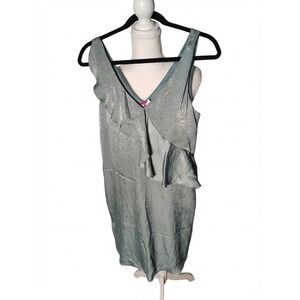 H‎ Squared Womens Sage Green Metallic Ruffle V-Neck Mini Dress DR8168 Size M